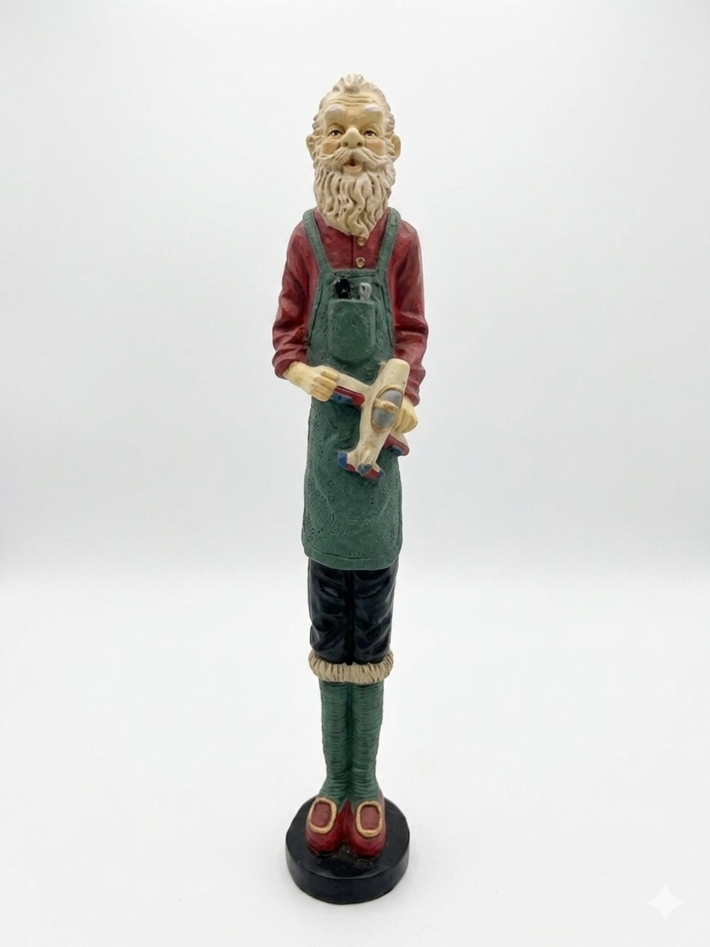 Vintage Style 11.5" Santa Figurine w/ Toy Airplane Holiday Decor